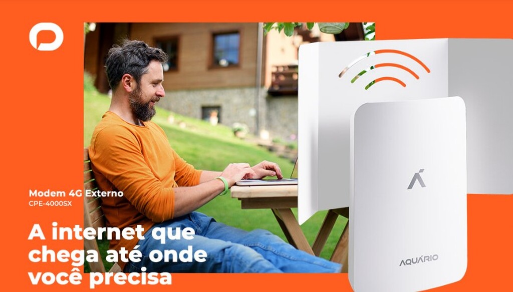 banner modem Aquário, representando o Power over Ethernet