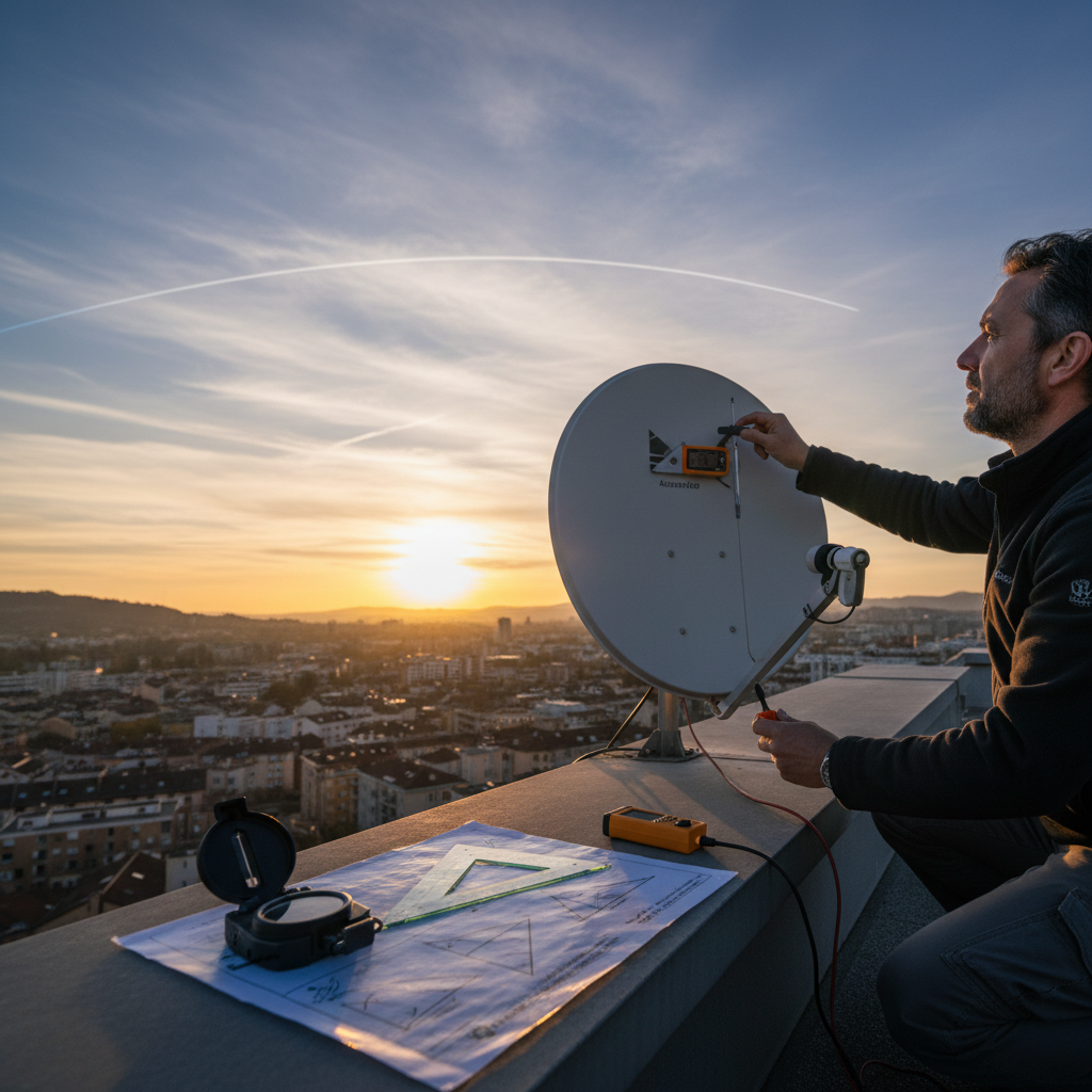 Como direcionar antena para satélite: guia completo de instalação e ajuste — Azimute e elevação: os dois ângulos essenciais