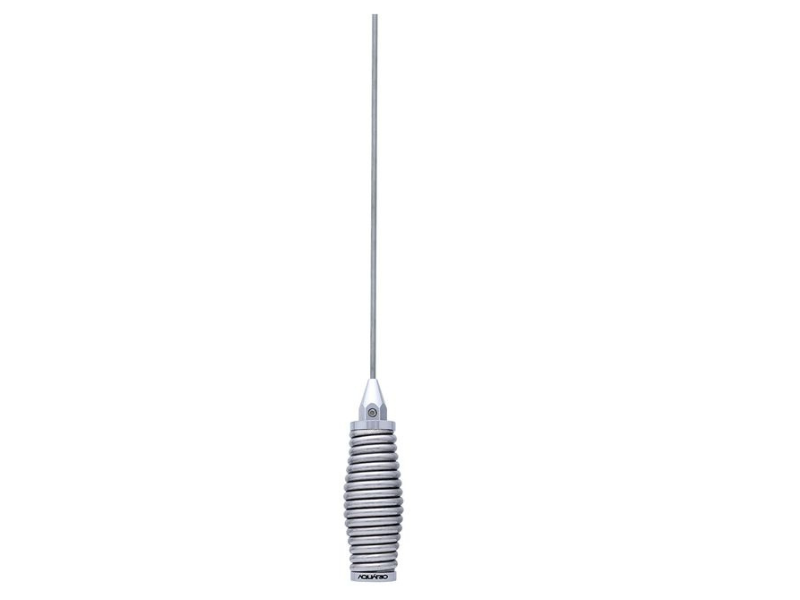 Antena Maria Mole para rádio PX, com haste metálica longa e base espiralada, sobre fundo branco. 